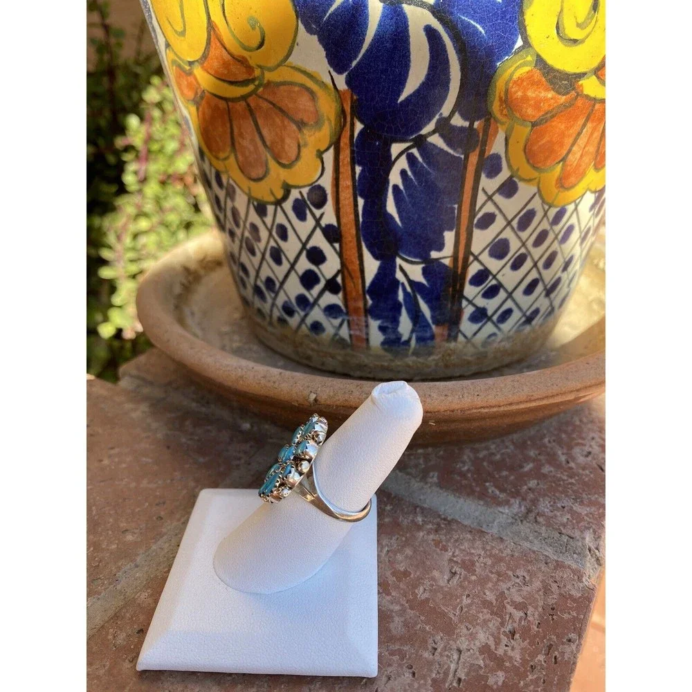 Navajo Sterling Silver Turquoise Cluster Ring - Picture 6 of 8